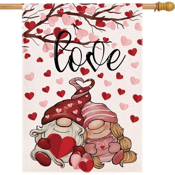 Valentine Flags for Outdoors 28 X 40 Double Sided - Large Happy Valentine''s Day House Flags Plaid Burlap Farmhouse Welcome Decorative Flags For Porch Decor Outside Decoration Gnome