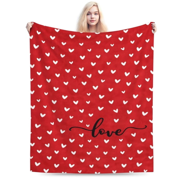 Valentine Flannel Blanket Throw, Mini Love Hearts Red Soft Fuzzy Plush Cozy Fleece Blankets for Couch Sofa Bed Lounging, Ideal Gifts for Kids Adults Wife Self 50x40