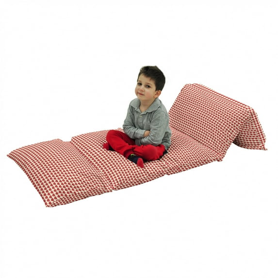 Valentine Floor Pillow Lounger Cover, Vibrant Red Colored Heart Shapes Tile Pattern Romantic in Love Theme Design, Nap Mat Printed Fabric Case for 5 Pillows, 88" x 27", Ivory Dark Coral, by Ambesonne