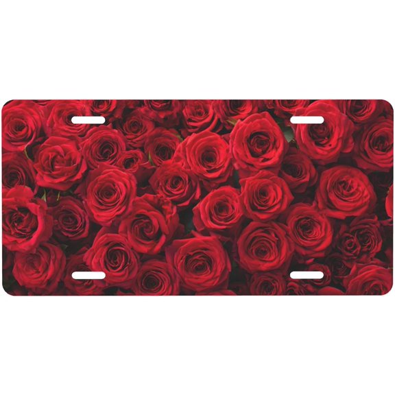 Valentine Flower Rose License Plate Front License Plate Cover Aluminum Metal Rust-Proof Us Car Plates with 4 Holes 6 * 12 Inches for Men Women Car Decor Accessory,E127