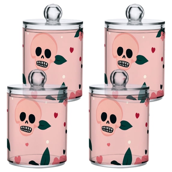 Valentine Flowers Skulls Hearts Translucent Plastic Cans Storage Canisters with Lid Set of 4