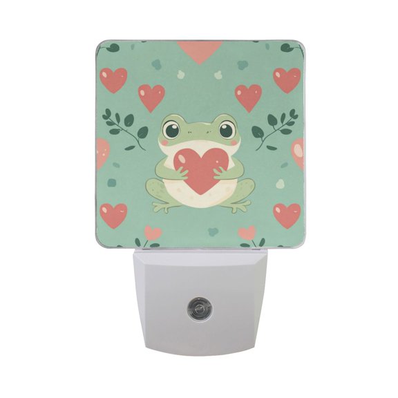 Valentine Frog with Hearts Leaves LED Night Light with Smart Sensor Plug Into Wall Dusk to Dawn 2 packs