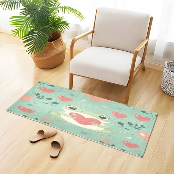 Valentine Frog with Hearts Leaves Plush Carpet Non Slip Runner Rug Absorbent Bath Mat 39" x 20"