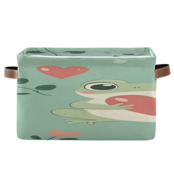 Valentine Frog with Hearts Leaves Square Storage Bins with Handles Collapsible Containing Box 1 Pack