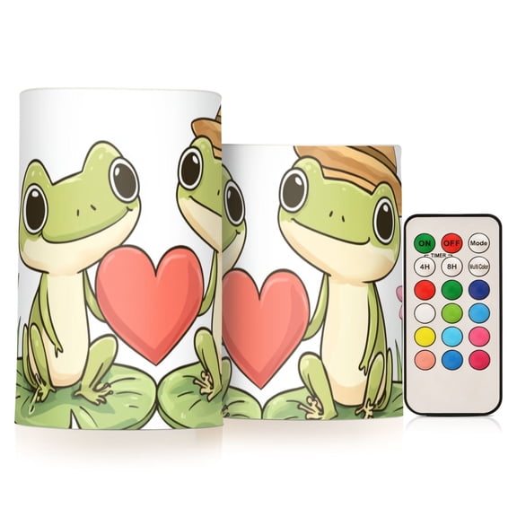 Valentine Frogs with Heart Flickering Flameless Candles LED Tealight Battery Operated with Remote Set of 2 Holiday Decor Ornaments