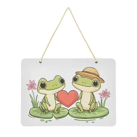 Valentine Frogs with Heart Welcome Sign Plus Size Doorplate Wall Decor for Home Office 13.8" x 9.8"
