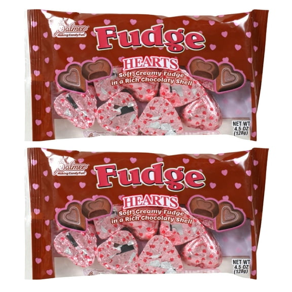 Valentine Fudge Heart Chocolate Candies 4.5 oz Individually Wrapped for Valentines Day Romantic Date Wedding Birthday Party Favor Treats Goody Bag Buffet Stuffers Gift Basket Supplies - 2 count