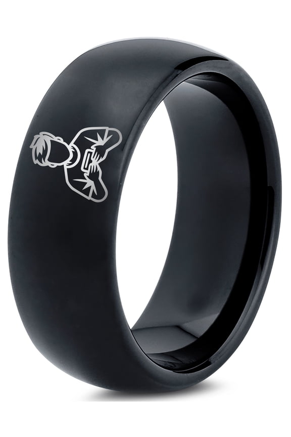 Valentine Gamer Black Tungsten Ring Set Great Grandma Gift Unique Gifts for Men Grey Rare