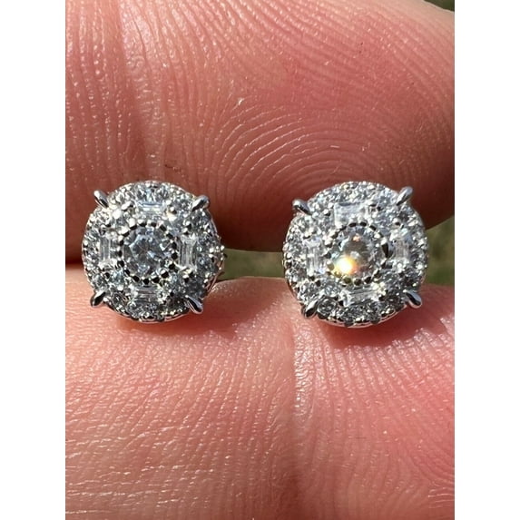 Valentine Gift 3Ct Round Cut Lab Created VVS1/D Diamond Men's Cluster Stud Earrings 14K White Gold Plated 925 Silver