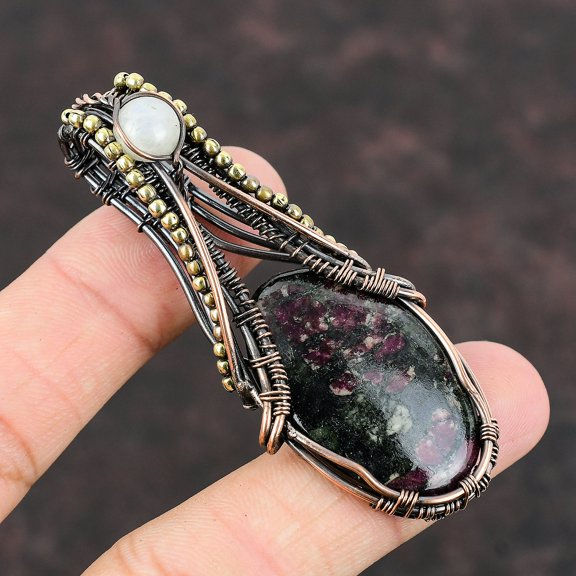Valentine Gift Eudialyte Jewelry Copper Wire Wrapped Pendant For Women 2.8"