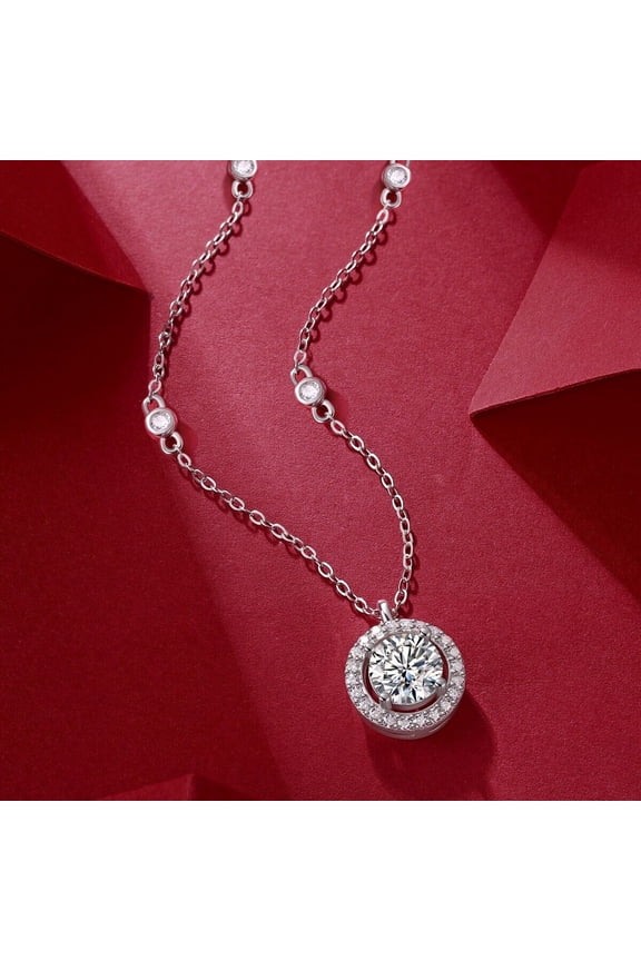 Valentine Gift For Her 1Ct Round Cut Lab Created Diamond Pendant Necklace S925 Sterling Silver 18'' 14K White Gold Plated