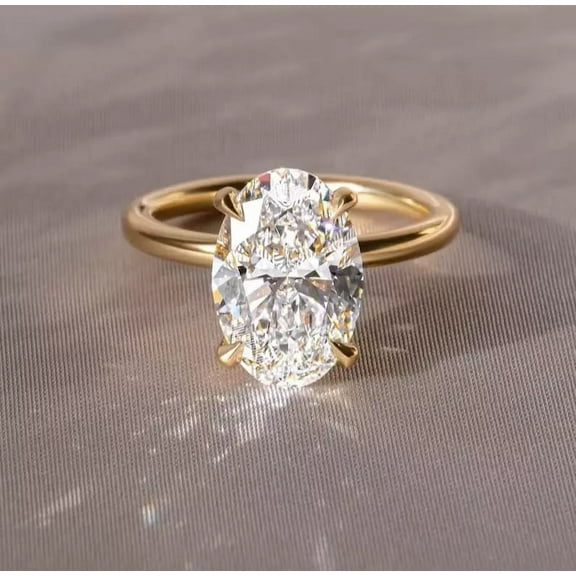 Valentine Gift For Her 4CT Oval-Cut Lab Created Diamond Solitaire Engagement Ring 14K Yellow Gold Plated