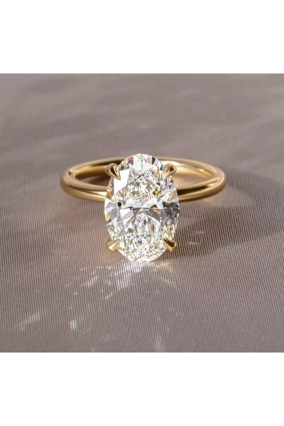 Valentine Gift For Her 4CT Oval-Cut Lab Created Diamond Solitaire Engagement Ring 14K Yellow Gold Plated