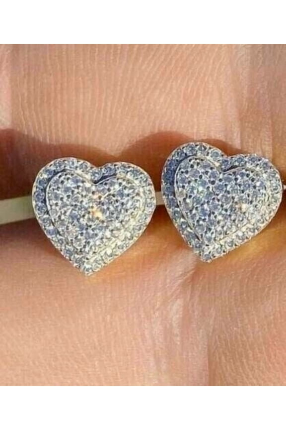 Valentine Gift Heart Shape Earrings 2Ct Round Cut Natural Moissanite Stud Earrings 14K Yellow Gold Plated Silver