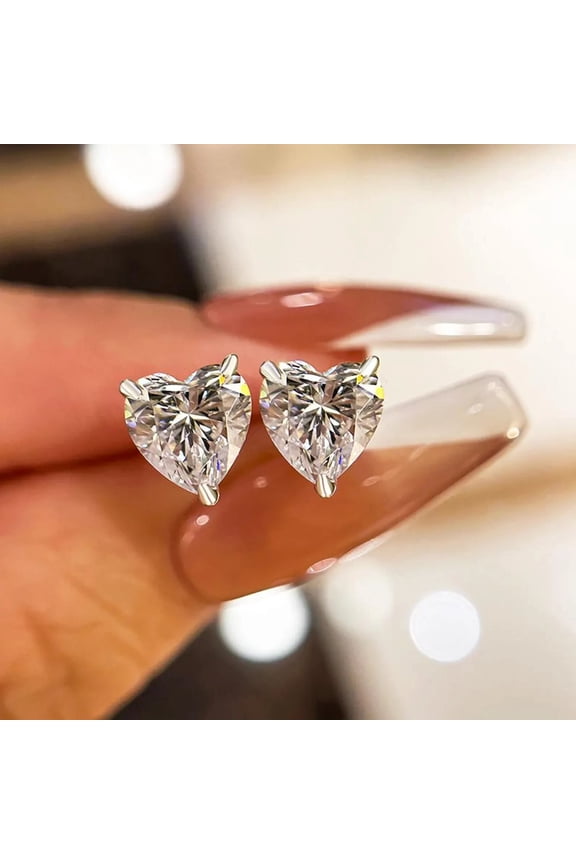 Valentine Gift Solitaire Stud Earrings 2Ct Heart Cut VVS1 Diamond 14K White Gold Finish 925 Silver