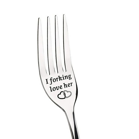 Valentine Gift Tableware Engraved Fork Best Present for Husband Madam Family,8.3” Stainless Steel “Forking Love You” Dessert Fork,Unique Romantic Gift Idea, 1X Fork