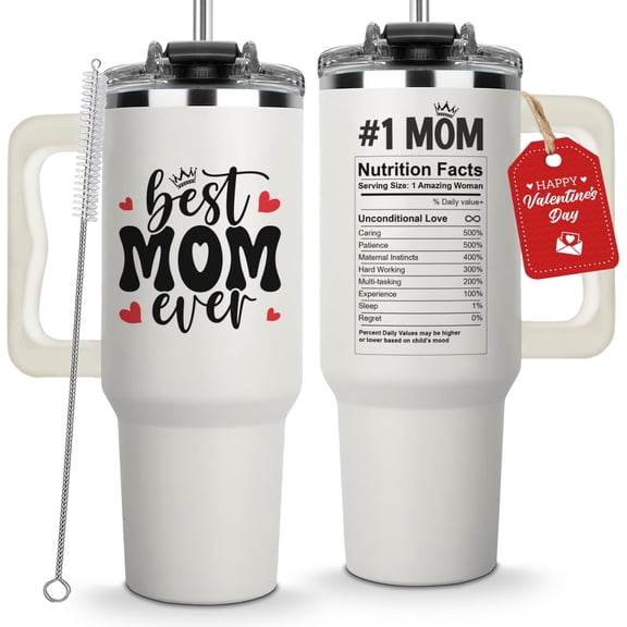 Valentine Gifts For Mom - Best Mom Ever Tumbler With Handle 40oz, Mommy Coffee Mug, Mama Tumblers, Momma Gift Ideas, Funny Birthday Present For Her, Cute Mother Day Gift Tumbler, Moms Cup Y114