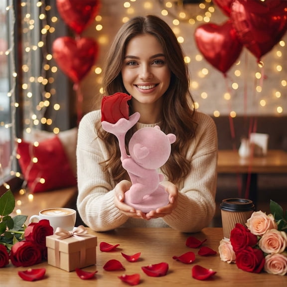 Valentine Gifts Resin Bear Figure Pure Colour Teddy Red Rose Valentine's Day Decor Romantic Valentine's Day Gifts for Her