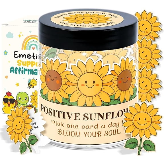 Valentine Gifts For Women - Sunflower, Galentines Gift For Women - Positive Affirmation Jar for Teens - Valentine Gifts For Kids, Coworkers, Friends, Her, Girlfriend - 60 Positive Sunflower Card Jar