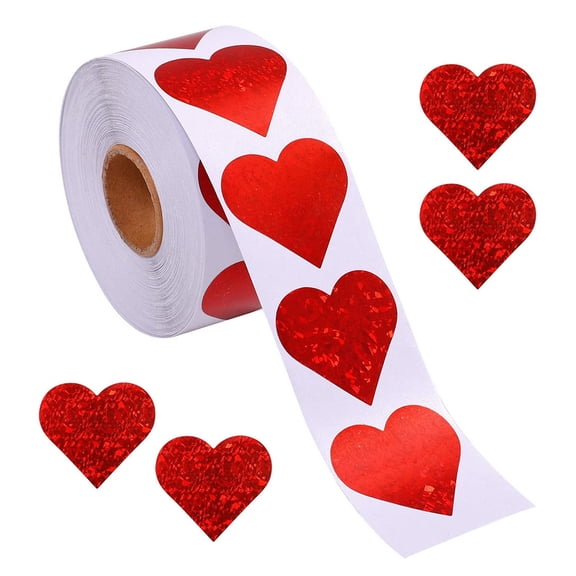 Valentine Glitter Red Heart Stickers - Heart Decorative Labels 500 Per Roll, Love Decor For Wedding - 1 -inch