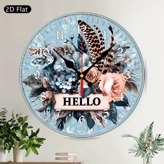 Valentine Gnome Round Wall Clock with Hearts and Roses Silent Decorative