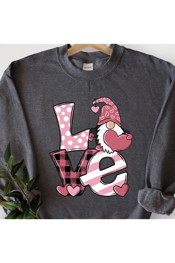Valentine Gnome Sweatshirt, Love Gnome Design, Couple Gift, Leopard Love Shirt for Her, Cute Valentine's Day Apparel