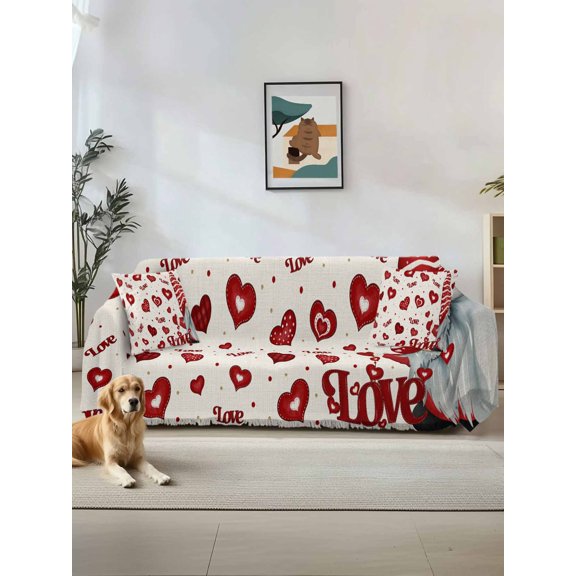 Valentine Gnomes Couch Cover Sofa Covers 3 Cushion Sectional Couch, Love Heart Red Rustic Washable Sofa Covers Slipcover Sectional Sofa Cover, Furniture Protector 71"x150"