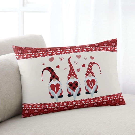 Valentine Gnomes Throw Pillow Covers, I Love U Red Buffalo Plaid Love Heart Soft Breathable Pillow Cases with Zipper for Sleeping, King Size Pillowcases for Couch Bed Sofa Chair 20x36 Inches