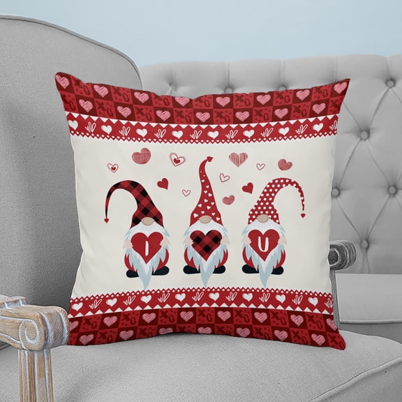 Valentine Gnomes Throw Pillow Covers, Soft Pillowcases with Invisible Zipper, I Love U Red Buffalo Plaid Love Heart Decorative Square Pillow Cushion Covers for Living Room Couch Sofa Bed 24x24 Inches