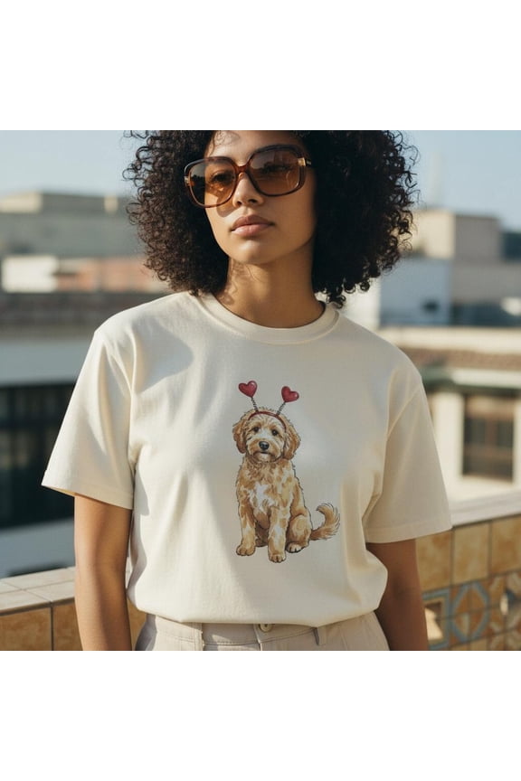Valentine Goldendoodle Graphic Shirt, Coquette Doodle Dog Illustration Tee for Dog Lovers, Romantic Pet, Comfort Colors Unisex Cotton T-Shirt, Sizes S-3XL