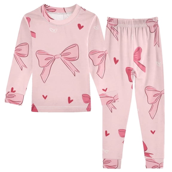 Valentine Hand Drawn Hearts Bows Cotton Pajama Set Long Sleeve Top and Pants Sleepwear Unisex 18M