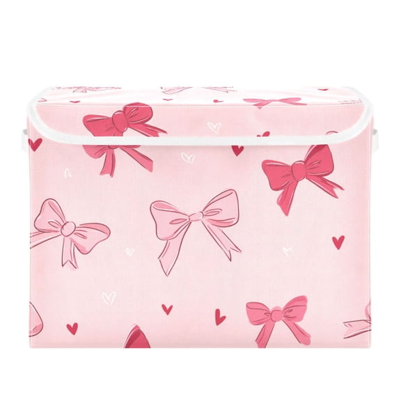 Valentine Hand Drawn Hearts Bows Foldable Storage Bin with Lid and Handle Collapsible Storage Box 16.5 x 12.6 x 11.8 inches