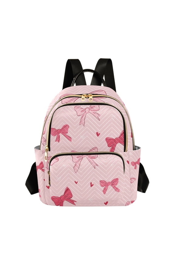 Valentine Hand Drawn Hearts Bows Quilted Backpack Fashion Daypack Commuter Bag for Women 14 L