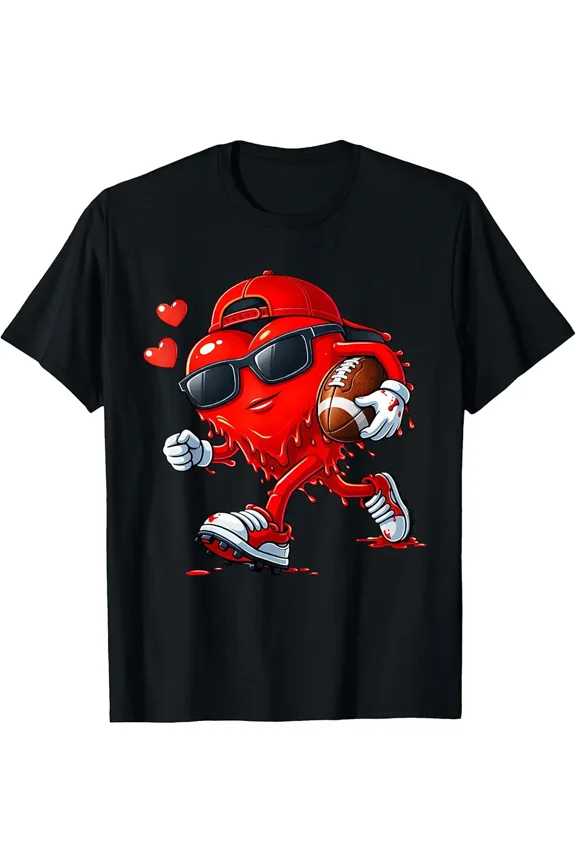 Valentine Heart Football Drip Graphic for Men Short Sleeve T-Shirt