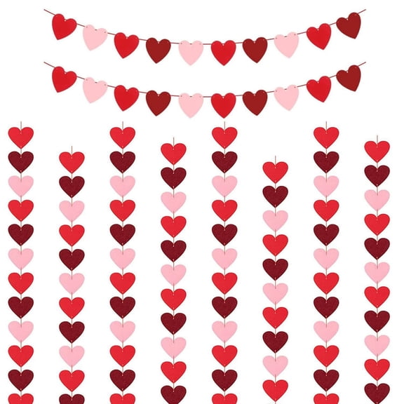 Valentine Heart Garland Pull Set, 16 Pc Soft Fabric Hearts With Hanging Strings, Ready‑To‑Gift Romantic Wall Mantel Table Decor, Lightweight Durable Reusable For Party Classroom Photo Backdrop