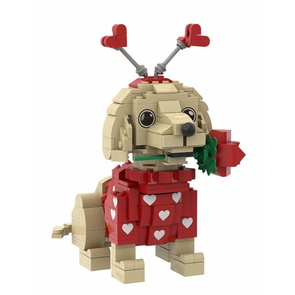 Valentine Heart Golden Puppy Building Blocks Romantic Holiday Desktop Decor Figurine, Ages 10+
