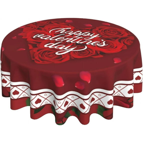 Valentine Heart Pattern Tablecloth 60 Inch Round Valentine''s Day Red Rose Tablecloths Washable Tablecloth for Party Holiday Kitchen Dining Room Indoor Outdoor Decoration
