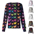 thumbnail image 1 of Valentine Heart Print Scrub Jackets for Women Long Sleeve Button Down Nursing Uniform Top Medical Workwear Front Patch Pockets, 1 of 5