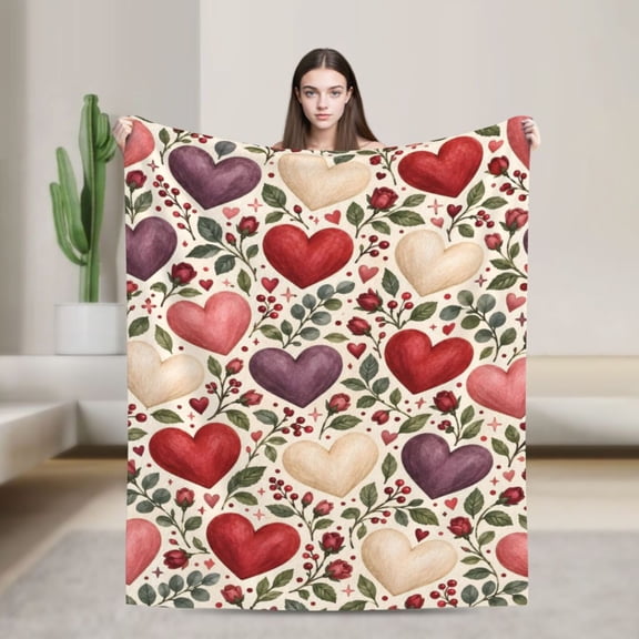 Valentine Heart Rose Blanket Gift Romantic Floral Home Decor Cozy Soft 50x40 in