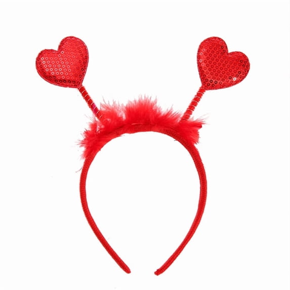 Valentine Heart Sequin Headband for Women - Glitter Heart Shape Party Hair Hoop with Plush Trim, Spring Mounted Decoration Costume Headwear, Festival Holiday Accessory F