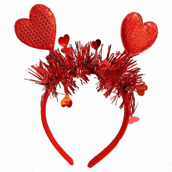 Valentine Heart Sequin Headband for Women - Glitter Heart Shape Party Hair Hoop with Plush Trim, Spring Mounted Decoration Costume Headwear, Festival Holiday Accessory J
