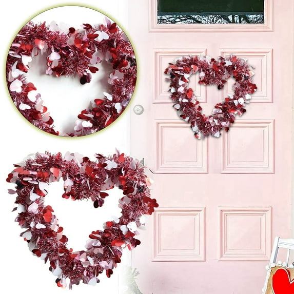Valentine Heart Shaped Wreath Garland Festive Outdoor Indoor Door Hanging Decorative Ornament for Holiday Celebration