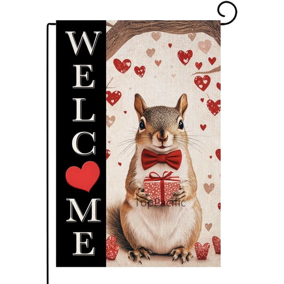 Valentine Heart Squirrel Garden Flag 12x18 Inch Double Sided Small Seasonal Outdoor Yard Flag Decoration