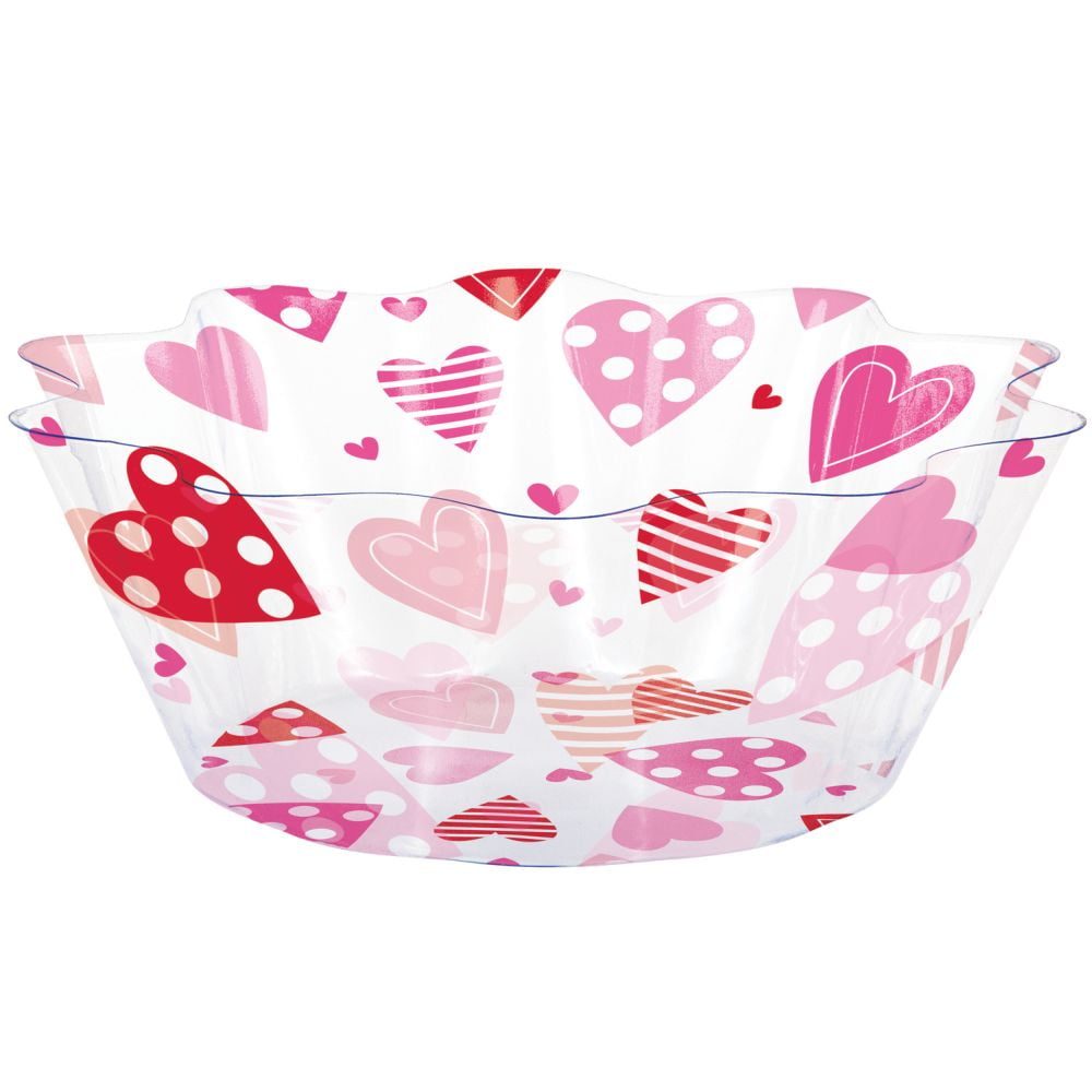 Valentine Hearts 8inch Clear Fluted Plastic Bowl
