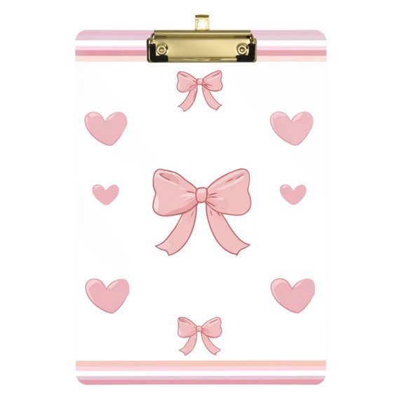 Valentine Hearts Bows Stripes Acrylic Clipboard Drawing Board with Hook Writing Pad File Storage A4 Size Gold 12.5" x 9"