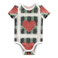 thumbnail image 1 of Valentine Hearts Green-black Plaid Pure Cotton Bodysuit Short Sleeve Pajamas One-Piece Romper Unisex 9M, 1 of 6