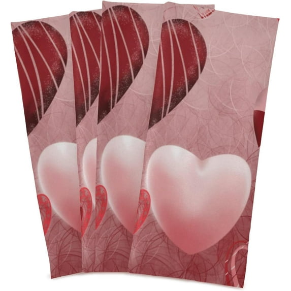 Valentine Hearts Pattern Dish Towels Set of 4, Vintage Love Washable Tea Towels Dishcloths Lint-Free 18x28 Inch Fast Drying for Home Kitchen Clean