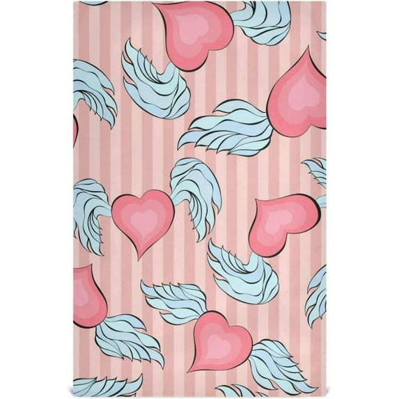 Valentine Hearts Wings Dish Towels Set of 6, Pink Stripes Washable Tea Towels Dishcloths Lint-Free 18x28 Inch Fast Drying for Home Kitchen Clean