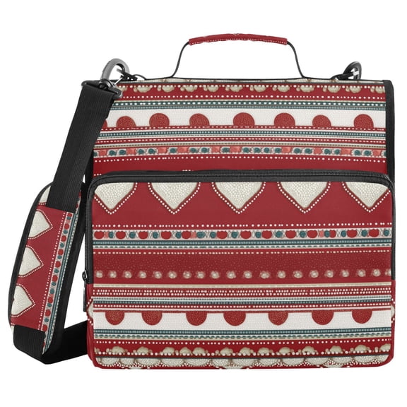 Valentine Hearts with Stripes Red Background Binder Bag with Shoulder Strap 3 Ring Zipper Binder File Folder Document Storage