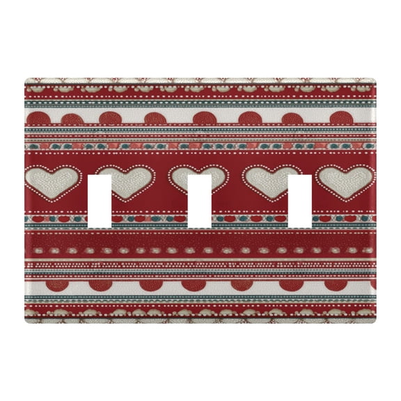 Valentine Hearts with Stripes Red Background Light Switch Cover Electrical Outlet Cover Replaceable Wall Plates 3-Gang